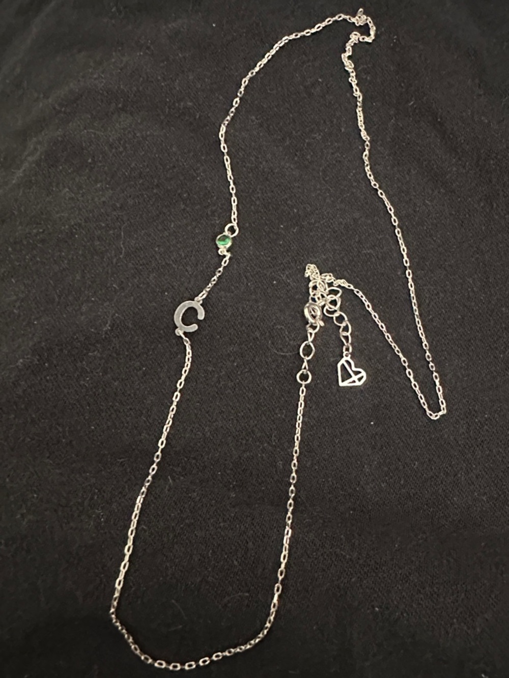 Caitlyn Minimalist emerald and “C” charm necklace